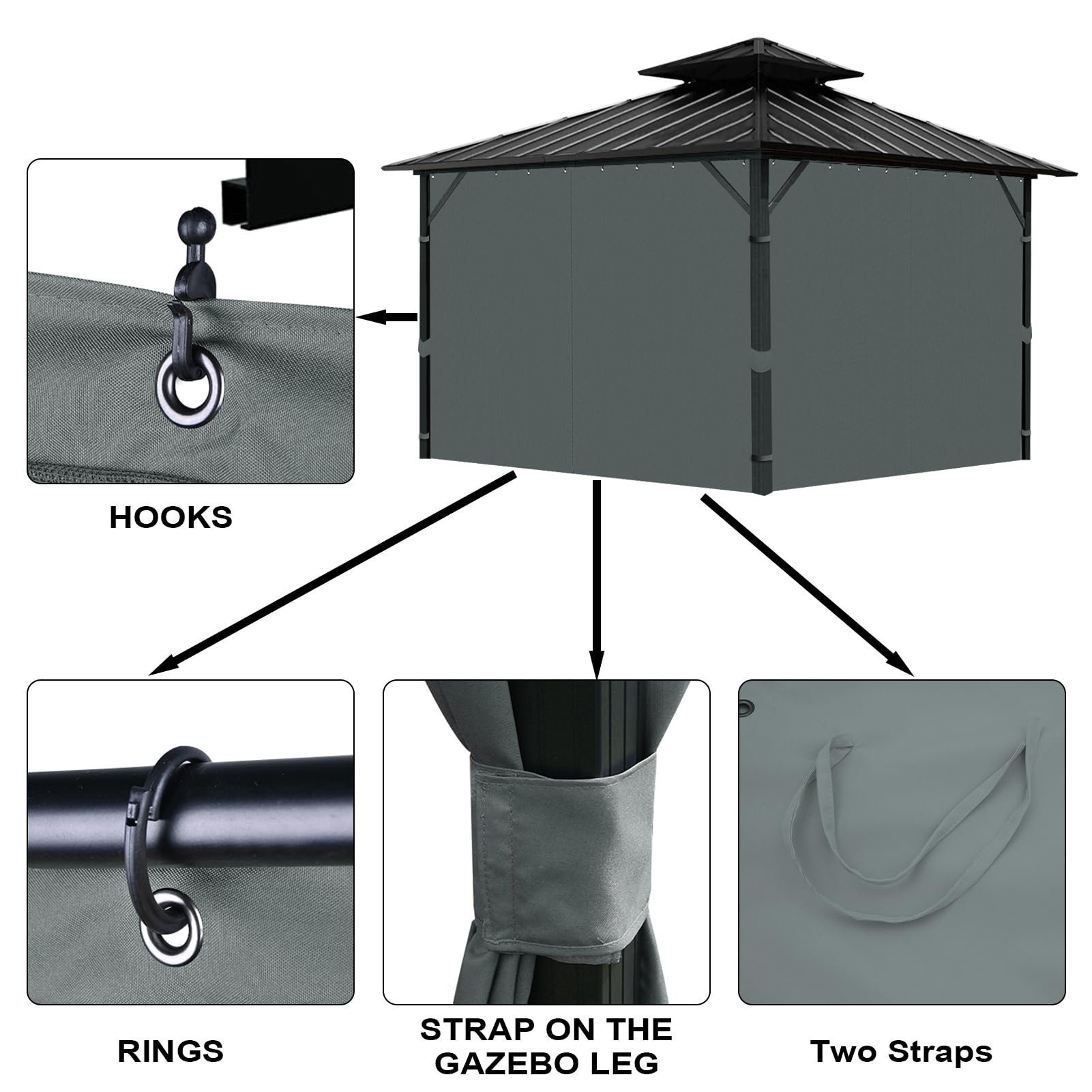 Tngan included hooks and rings kit for fast, tool-free installation
