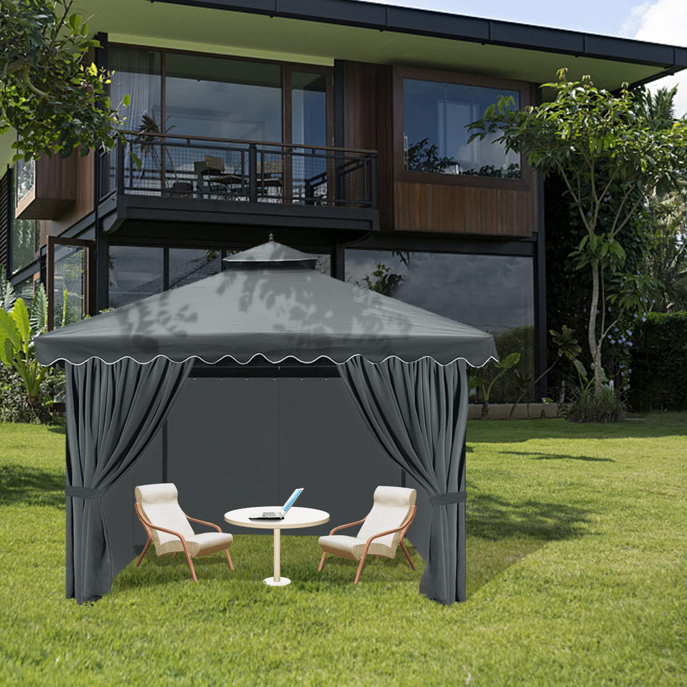 Tngan curtains in a backyard lifestyle scene enhancing privacy and comfort