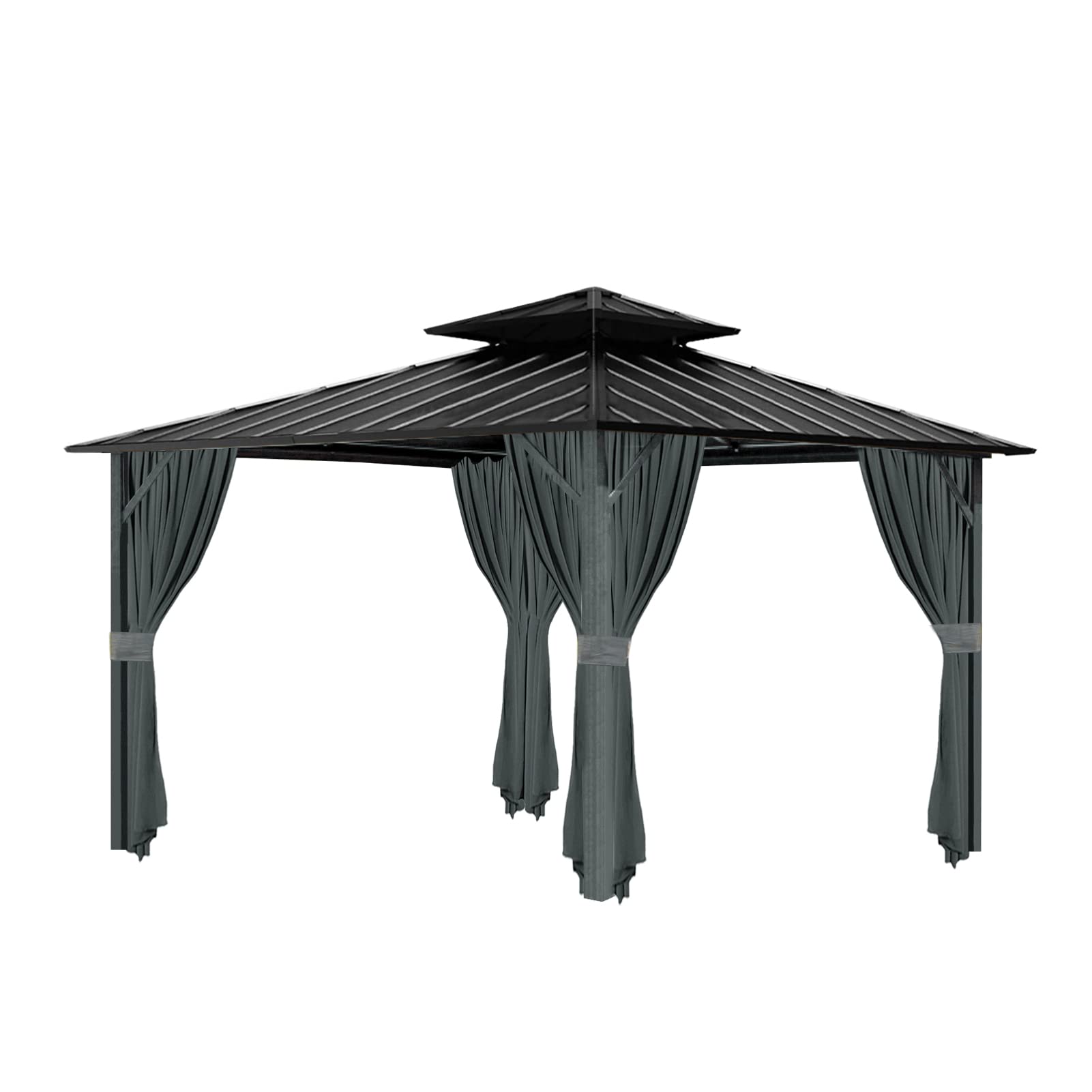 Tngan curtains beside a chair showing scale and coverage for a 10x12 gazebo
