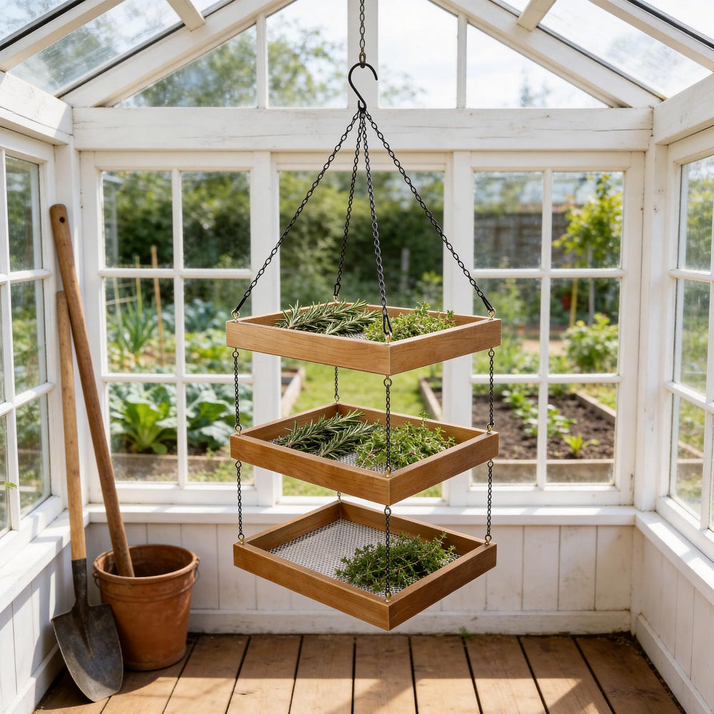 Tnstbiee hanging in kitchen in use drying herbs to save counter space and improve airflow
