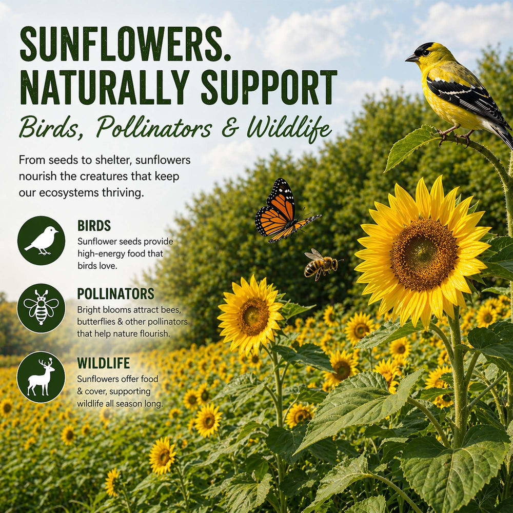TnT Seed Company bird feeding on seed head illustrating wildlife attraction
