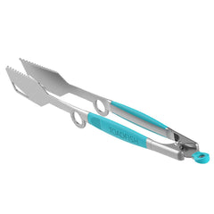 Toadfish stainless steel grill tongs front view showing durable build and precise control