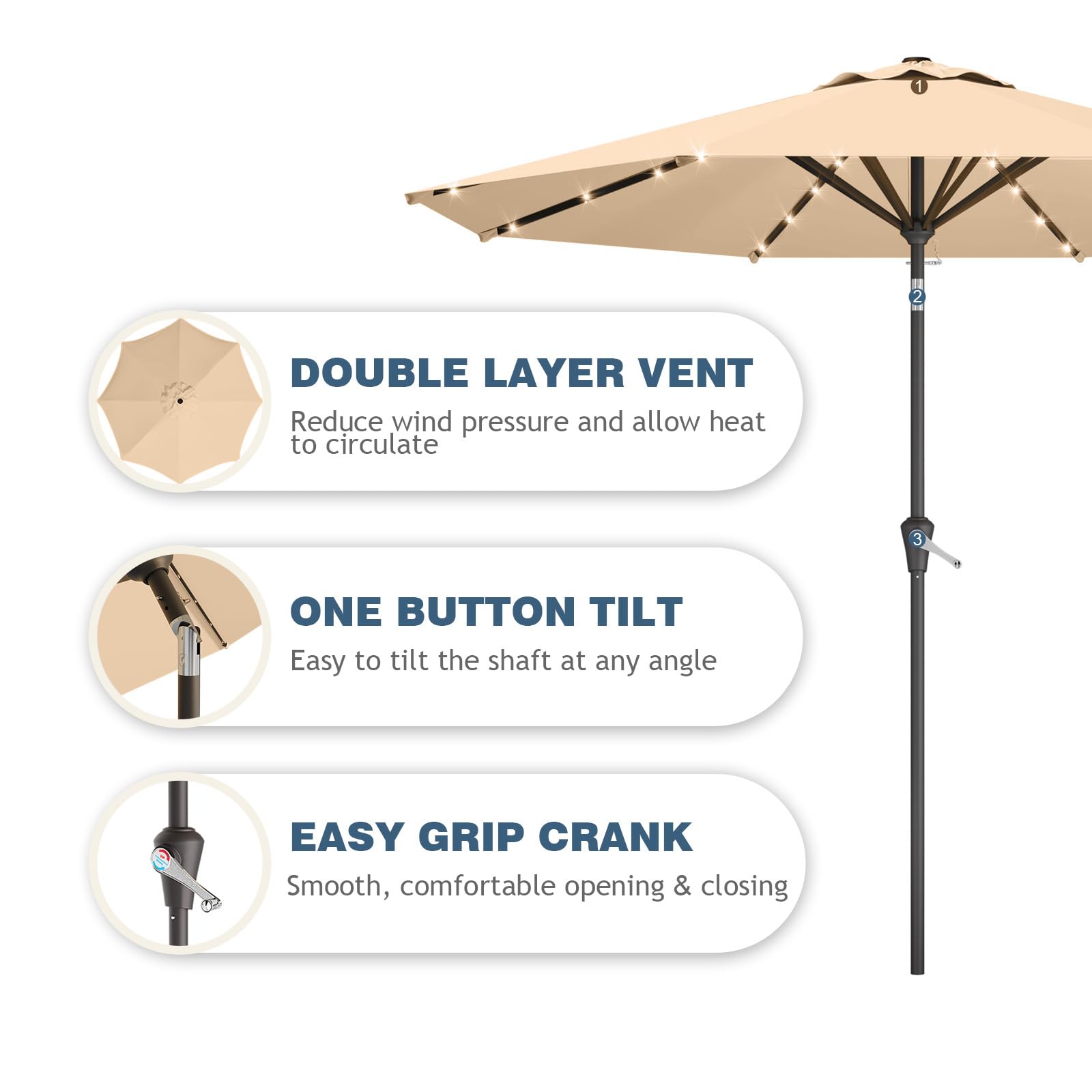 Tobeos crank and tilt handle detail demonstrating easy operation