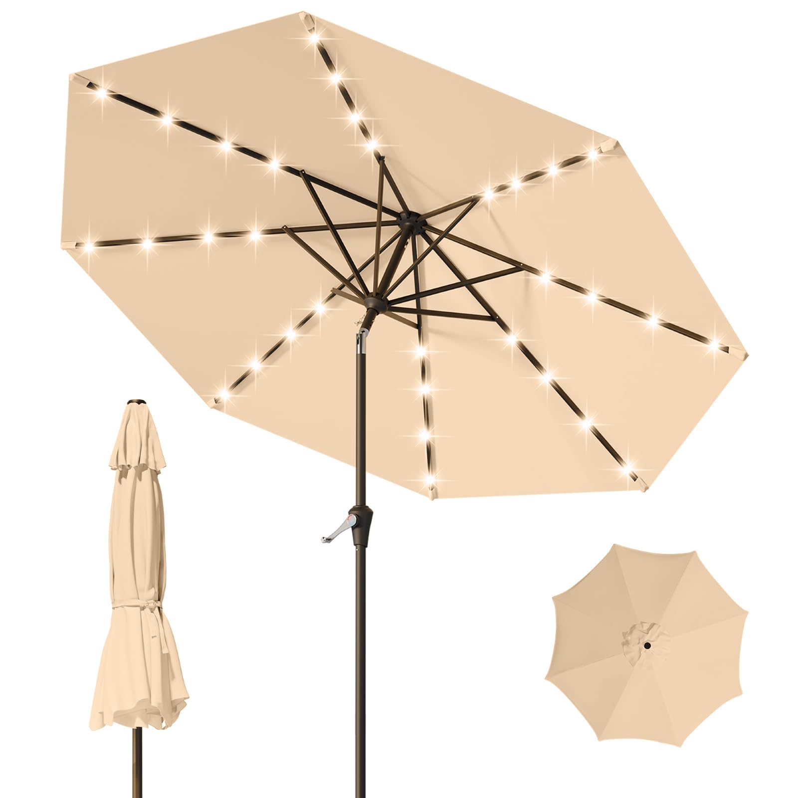 Tobeos front view of 9ft umbrella showing full canopy and shade benefit