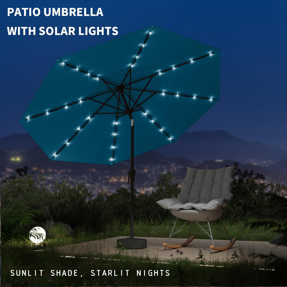 Tobeos top solar panel on Lake Blue umbrella charging LEDs during daytime
