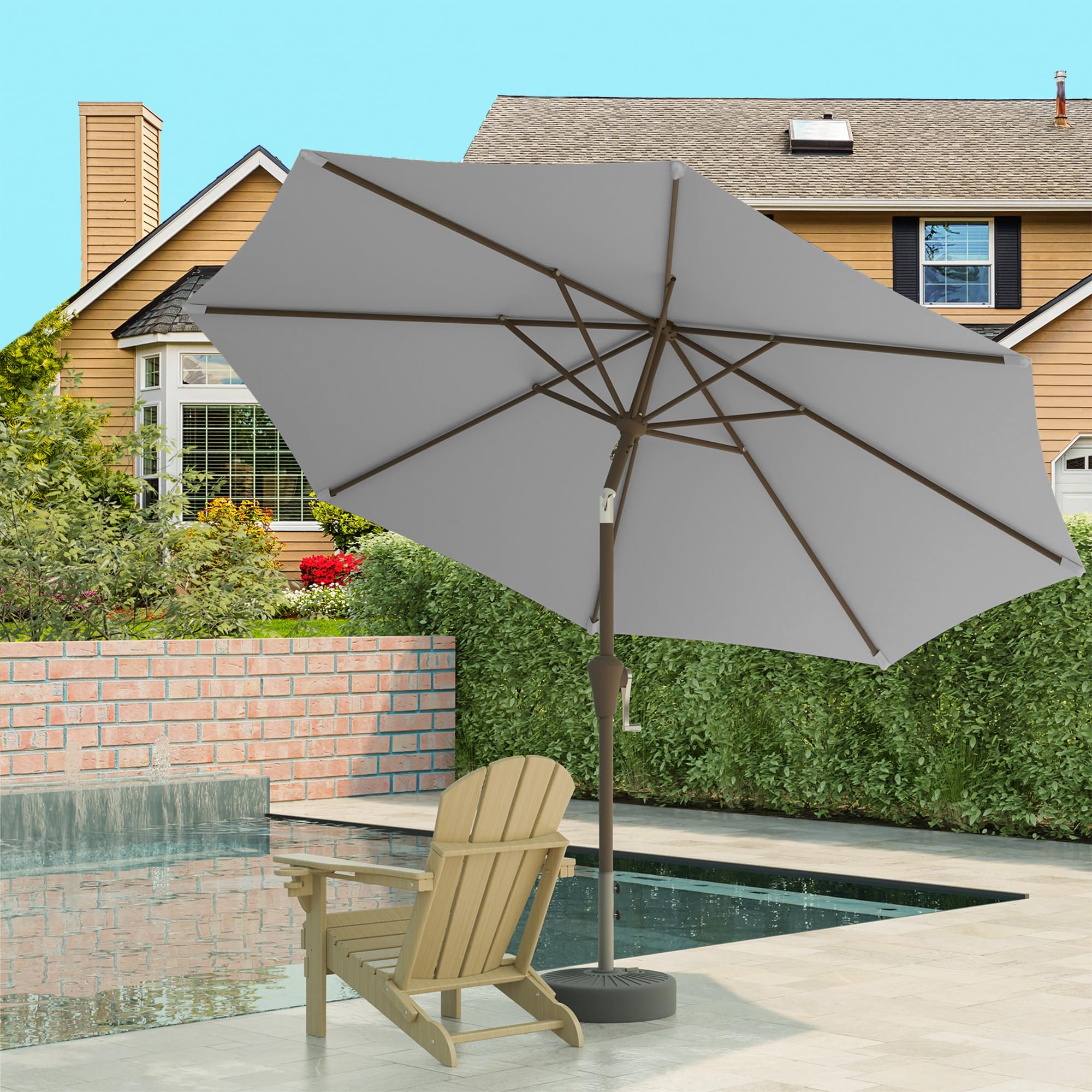 Tobeos umbrella over patio dining set providing cool shade benefit