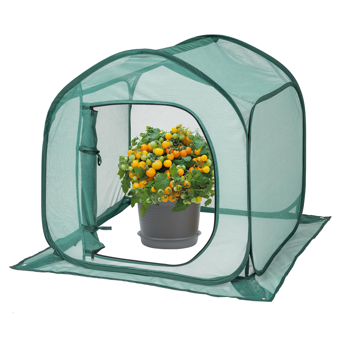 ToBoom front view pop-up cover showing full enclosure and garden protection benefit