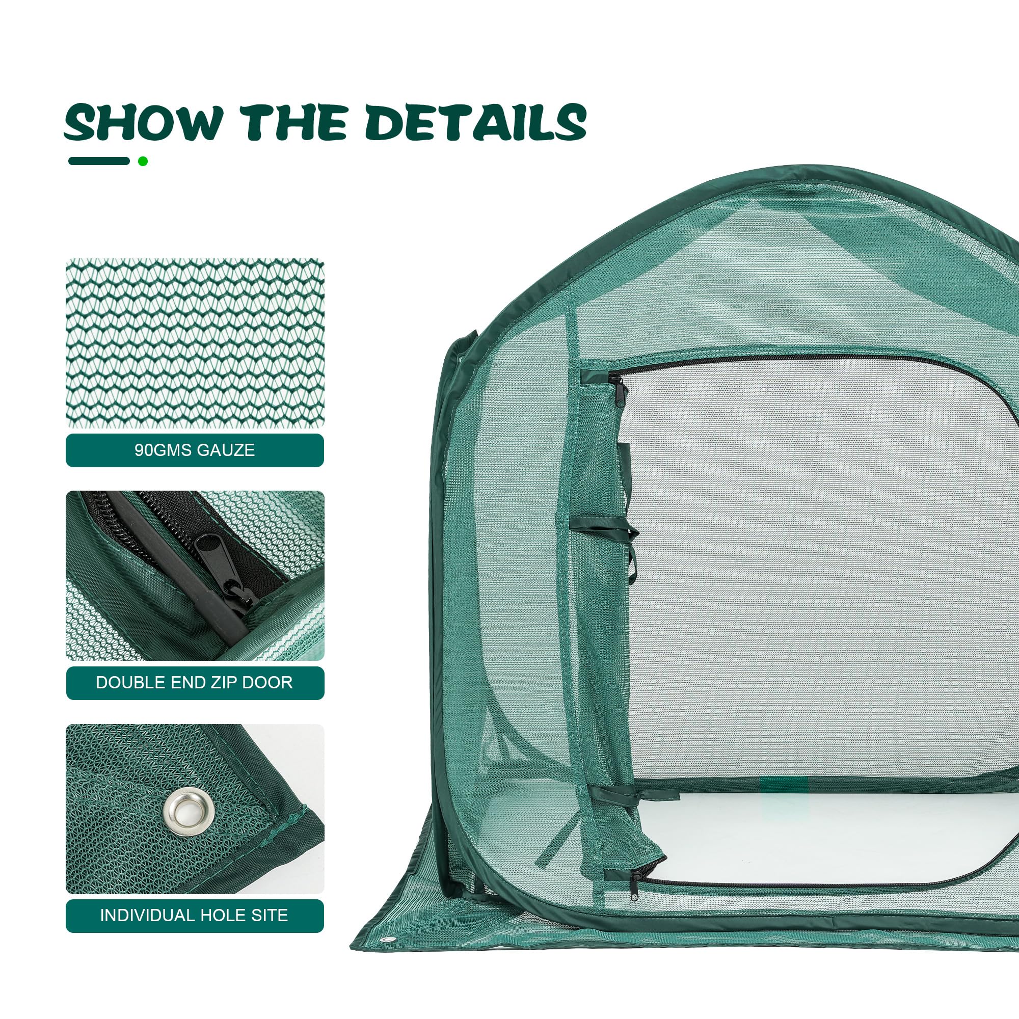 ToBoom zippered D-door detail showing easy access and harvest convenience