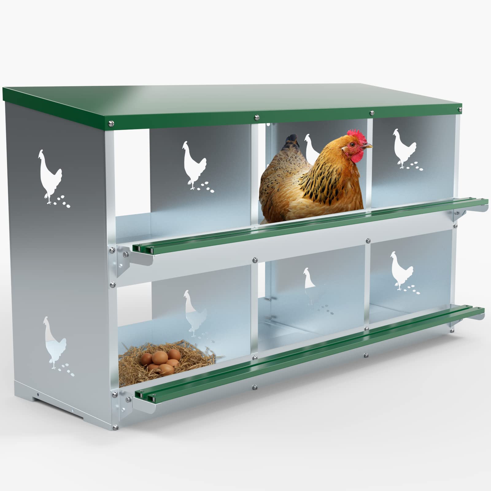 TOCRETOARE front view of six-hole nesting box showing secure egg compartments and ventilation