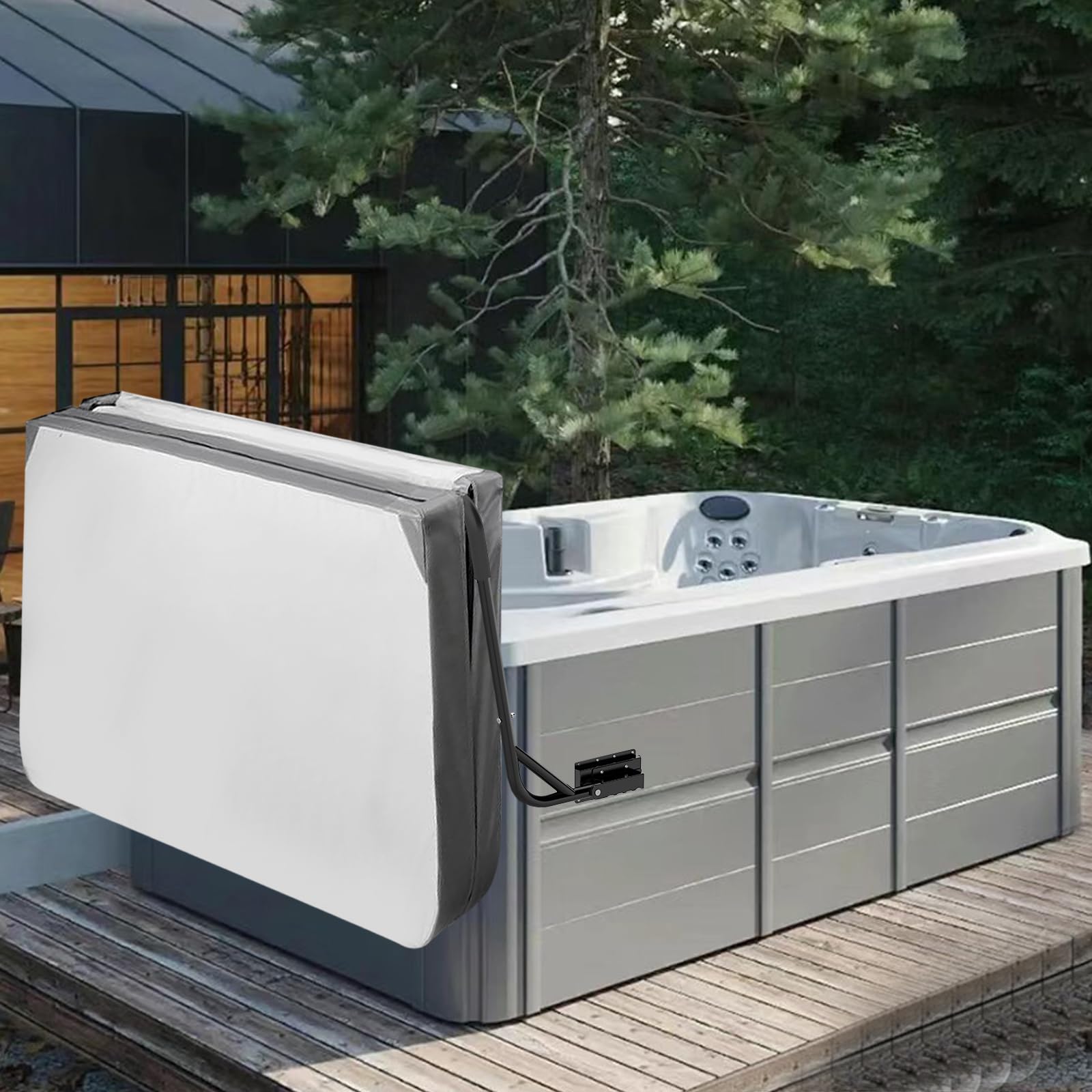 TOCRETOARE lifter installed on backyard spa for tidy, ready-to-use appearance