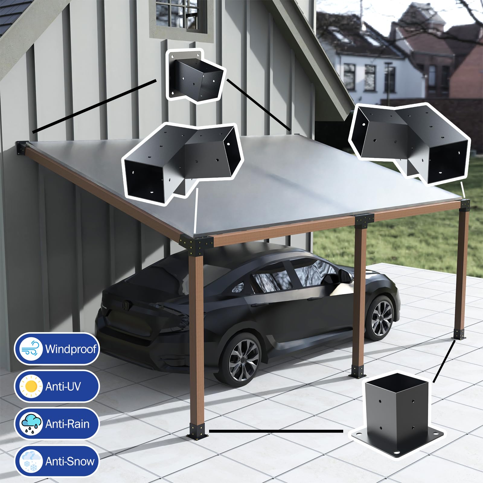 TOCRETOARE bracket mounted on a 4x4 post demonstrating the 15° slope for improved drainage