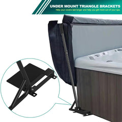 TOCRETOARE side profile of folded cover demonstrating compact, stable stowage behind spa