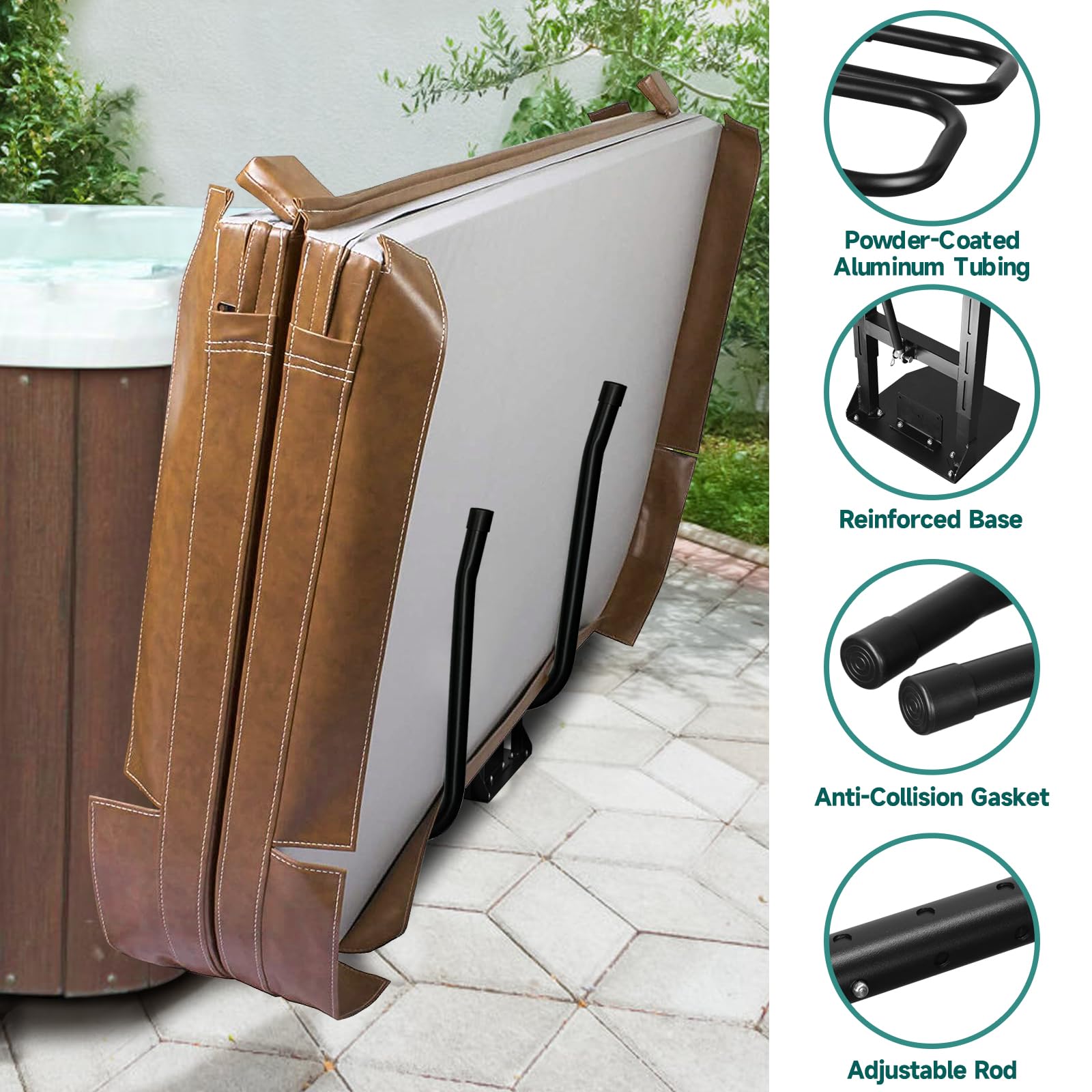 TOCRETOARE size comparison with spa showing fit for up to 96-inch wide tubs