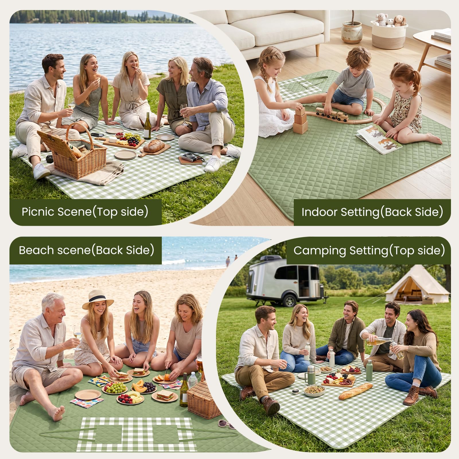 TOFANCO family using blanket at beach for comfortable group lounging