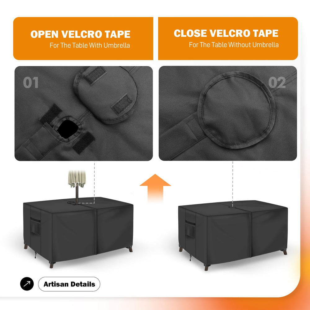 TOHONFOO umbrella hole detail with Velcro and zipper for easy umbrella use