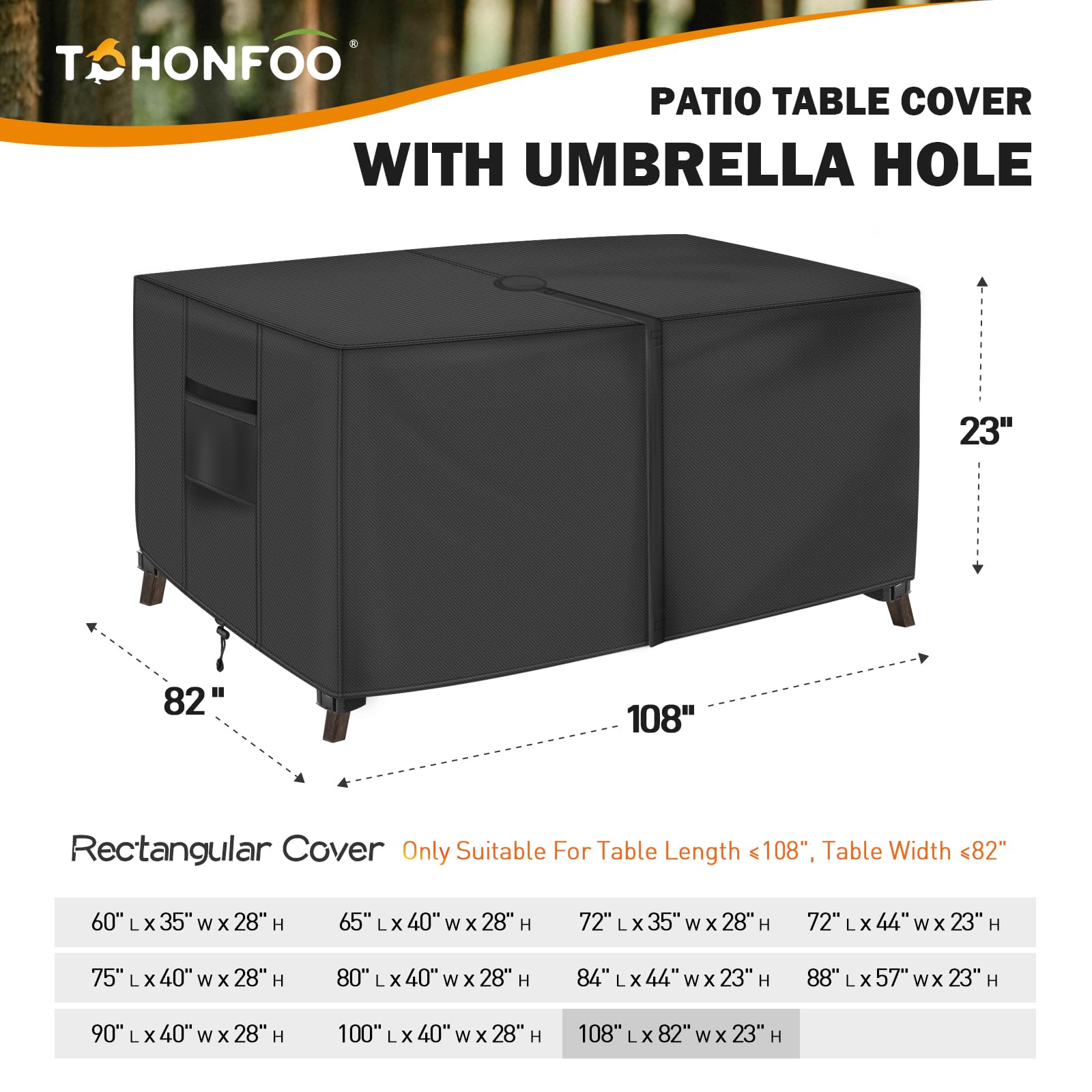 TOHONFOO close-up of umbrella hole with Velcro and zipper for easy use and weather protection