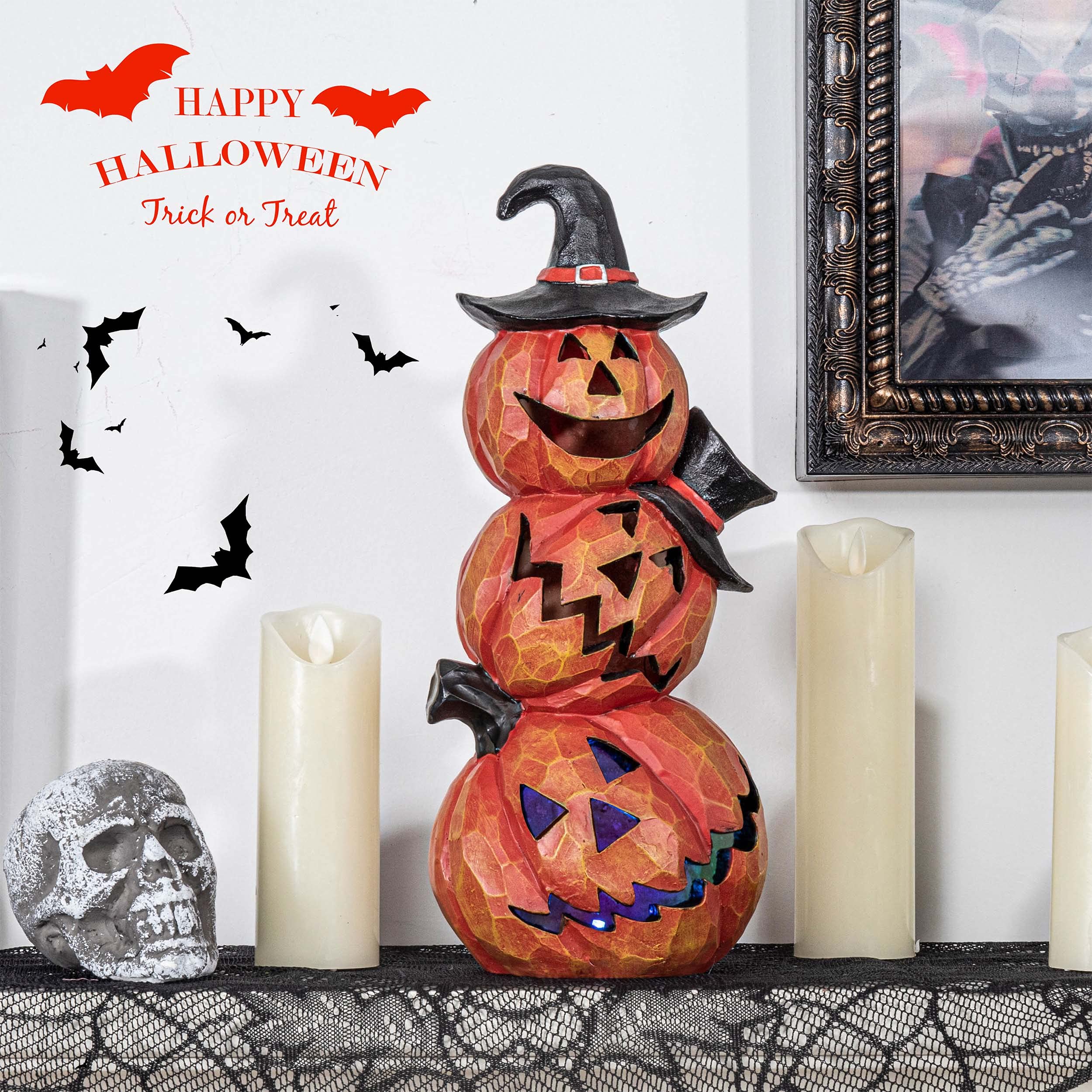 Toiyason glowing Stack O' Jacks on a porch creating inviting Halloween ambiance