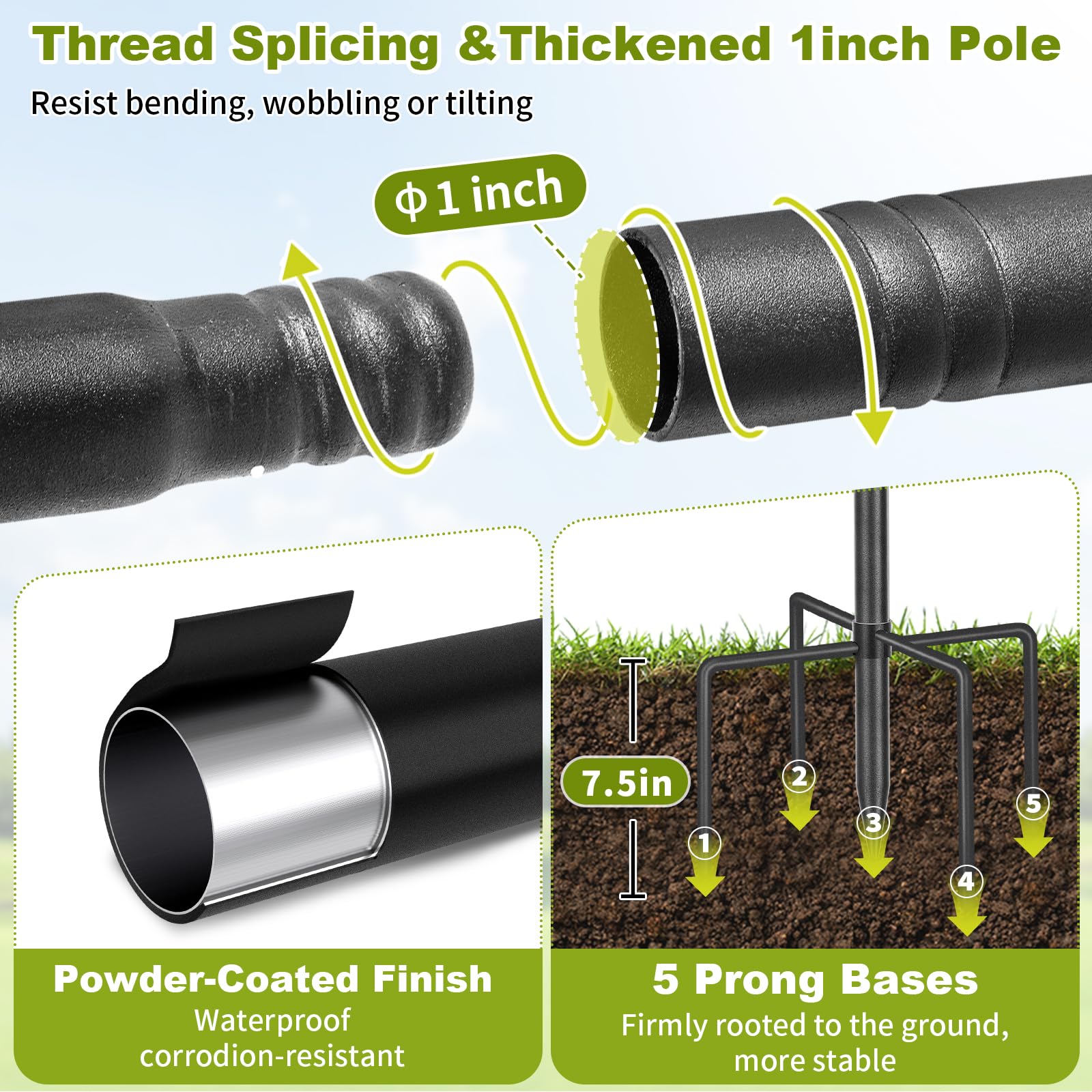 TOKPLNU pole set in garden at different heights showing placement flexibility benefit