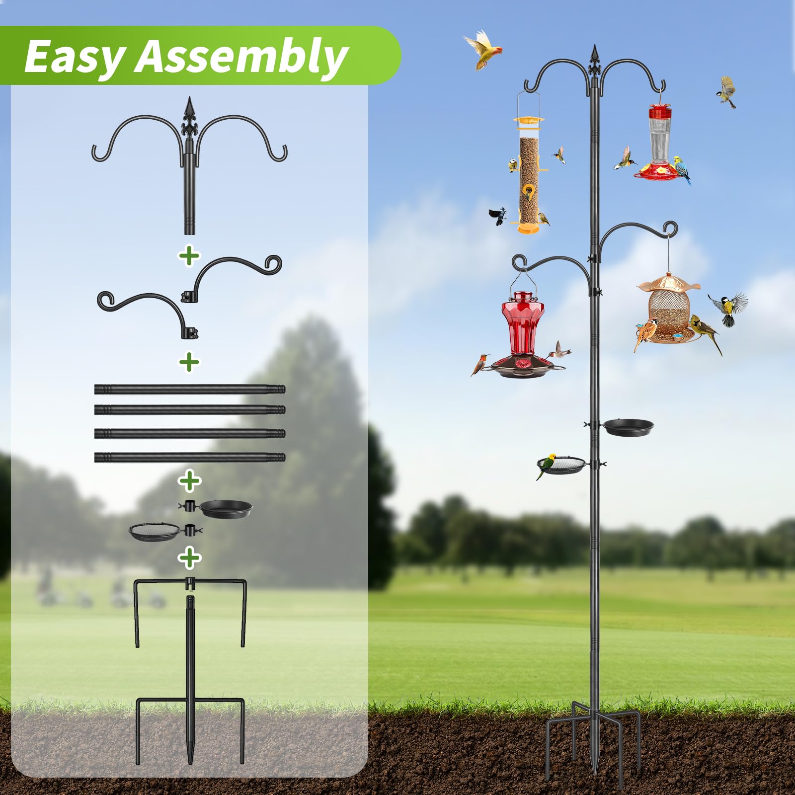 TOKPLNU laid-out pole sections and parts showing easy assembly benefit