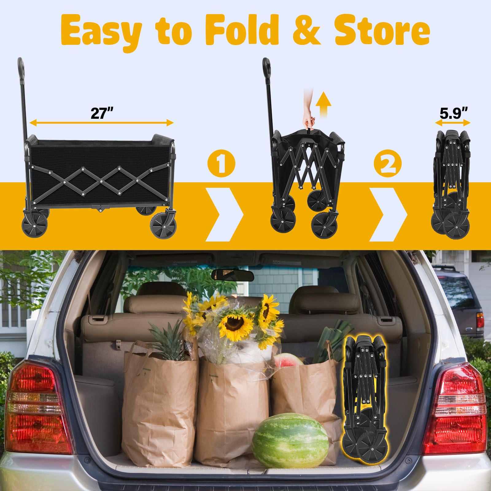 TOKXTIK wagon folded compact in trunk for easy transport benefit