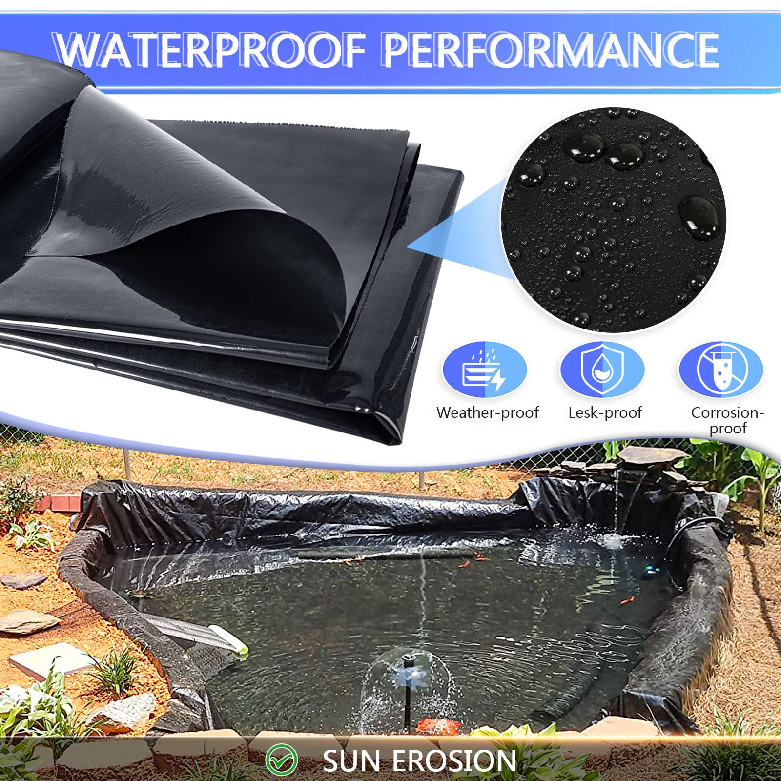 ToLanbbt liner installed in backyard pond, creates clear water barrier