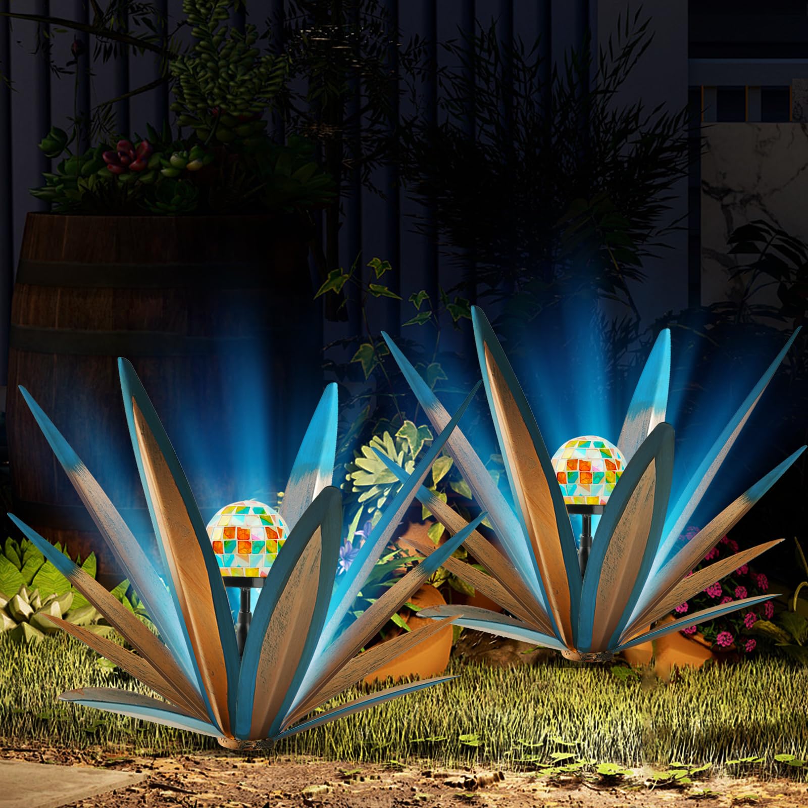 TOMBABY front view of blue agave pair showing decorative benefit