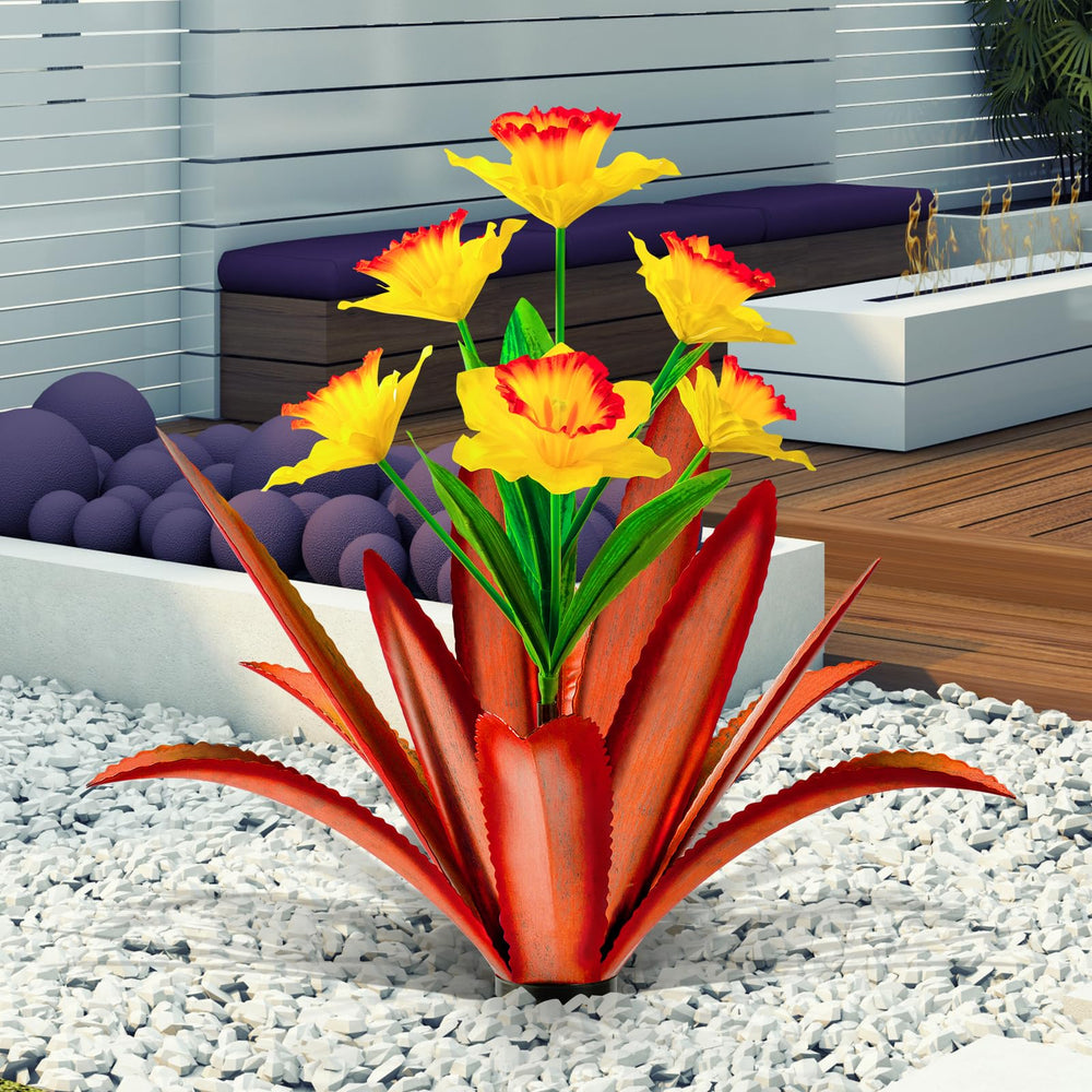 TOMBABY metal agave front view showing vibrant yellow blooms and sculptural form