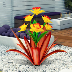 TOMBABY metal agave front view showing vibrant yellow blooms and sculptural form