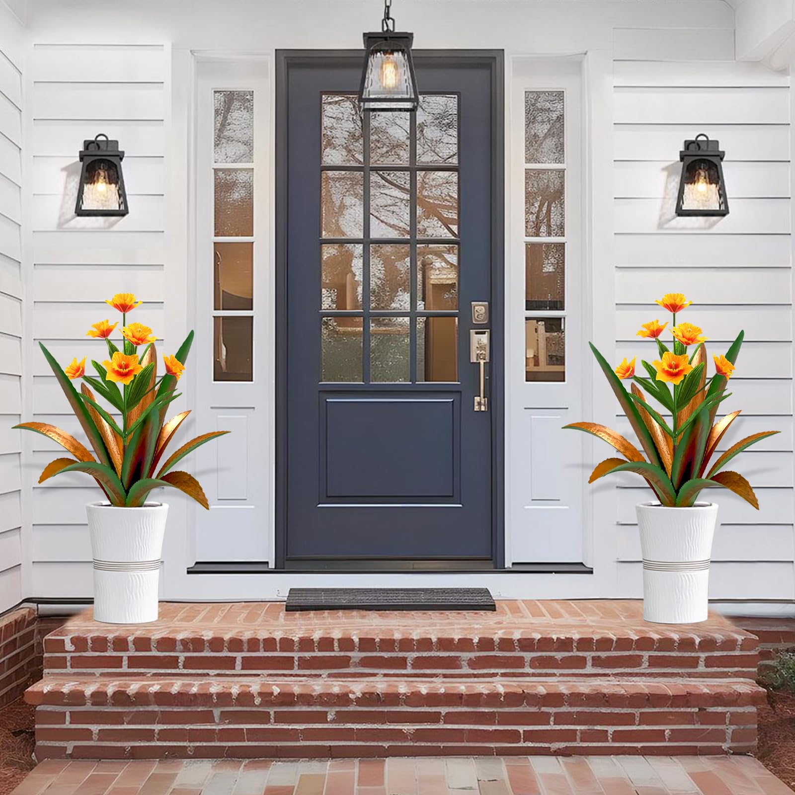 TOMBABY metal agave pair placed in garden to show size and how it enhances landscaping