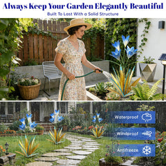 TOMBABY metal agave placed in a garden bed adding height and blue accent to plants