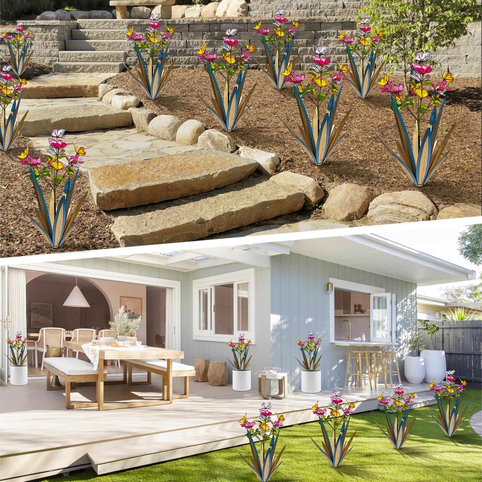 TOMBABY butterfly stakes along a garden path creating focal points and movement