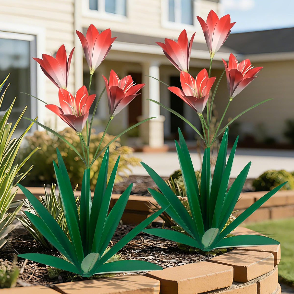 TOMBABY front view of agave and lily pair showing overall shape and finish, enhances curb appeal