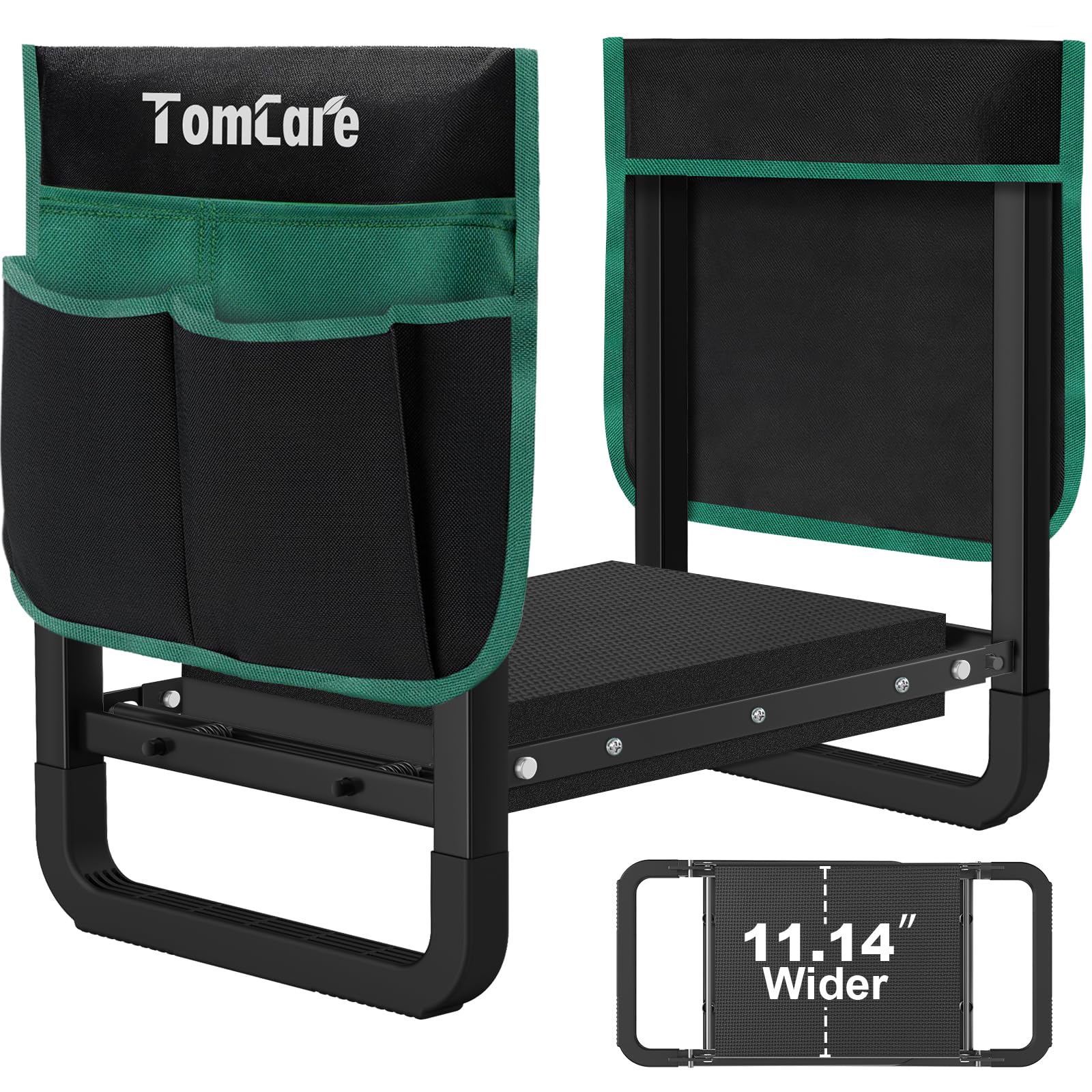 TomCare front view folded seat showing compact portability and sturdy support