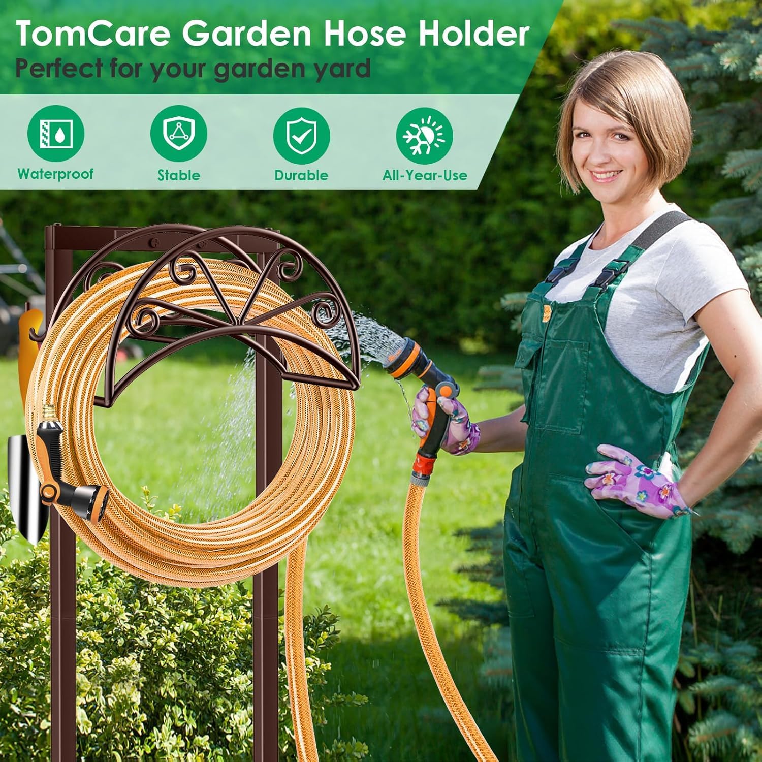 TomCare hose loaded on stand demonstrating large capacity storage