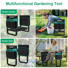 TomCare seat in use while gardening demonstrating ergonomic support and balance