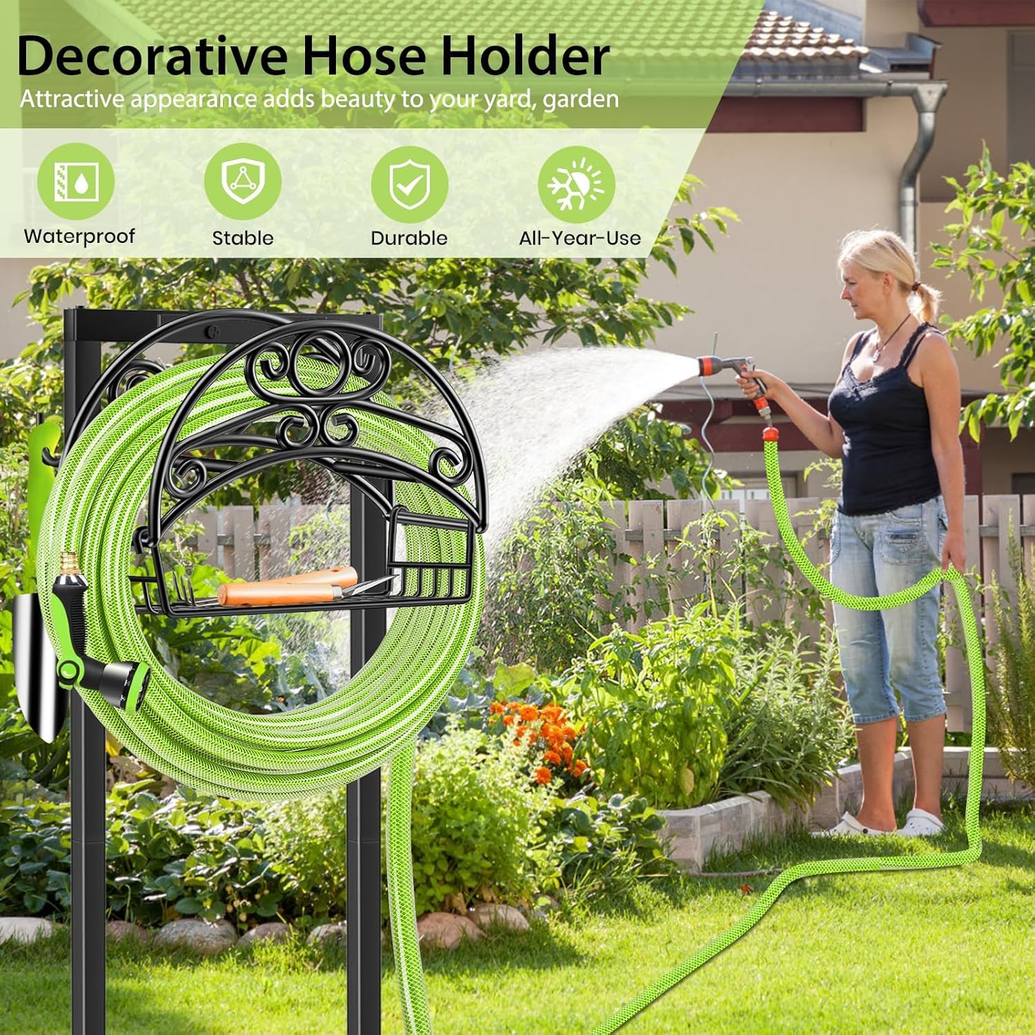 TomCare next to a watering can to show scale and how it fits outdoor spaces