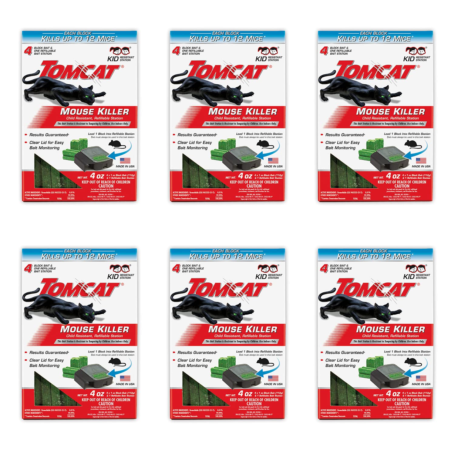 Tomcat front packaging showing station and bait blocks for secure indoor rodent control