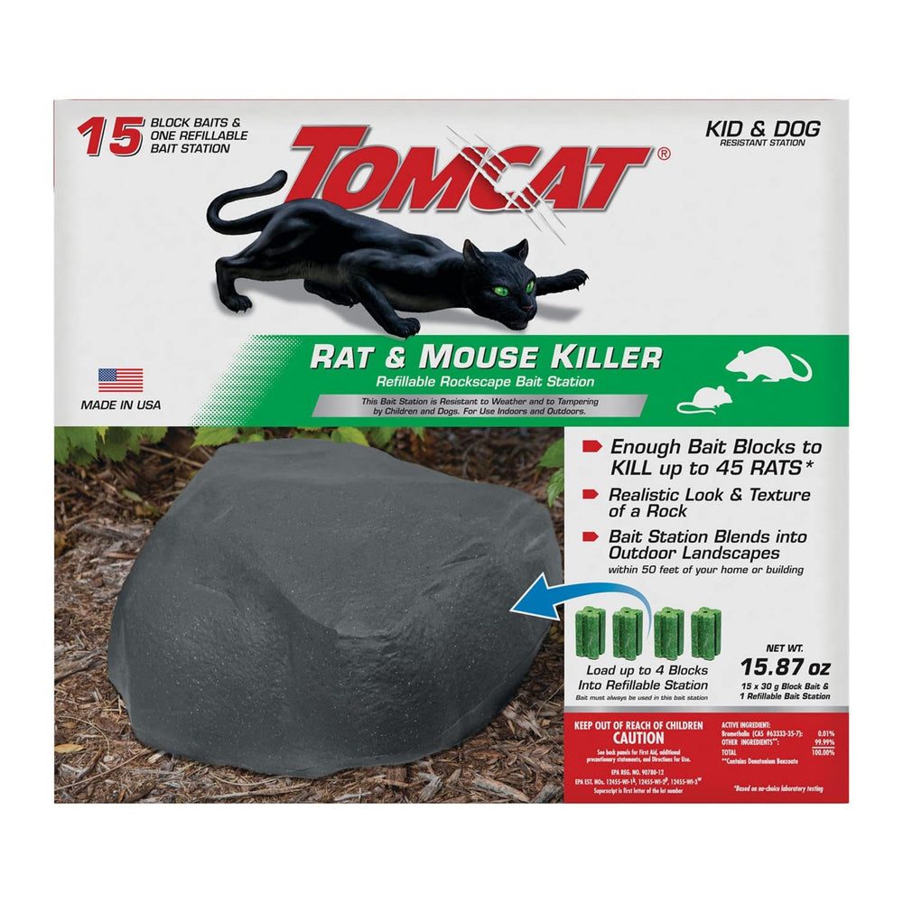 Tomcat estación Rockscape frente del embalaje mostrando la unidad y beneficio de camuflaje