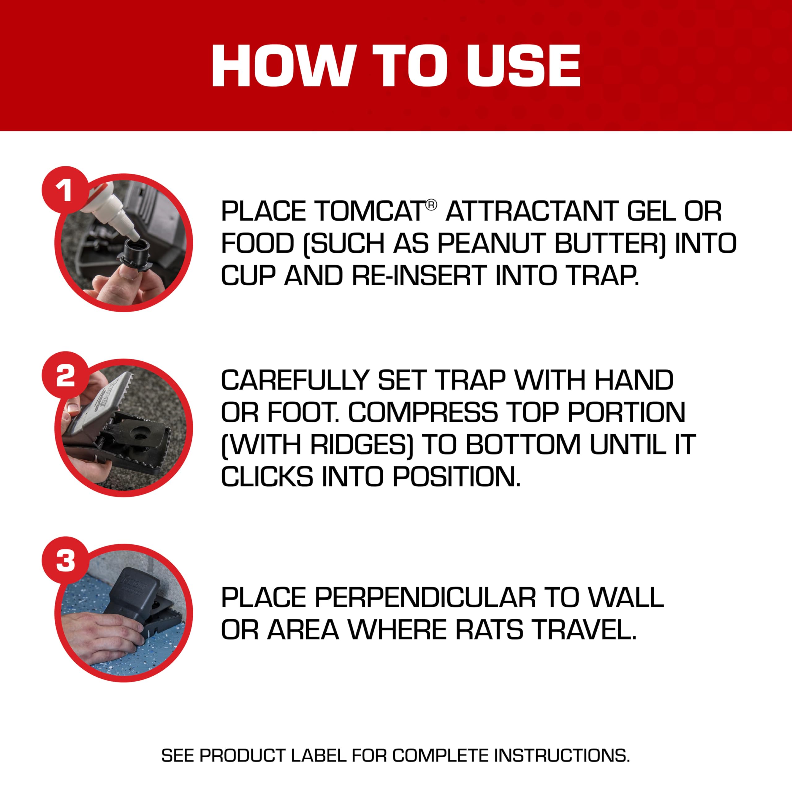 Tomcat trap positioned along wall showing optimal placement for higher catches
