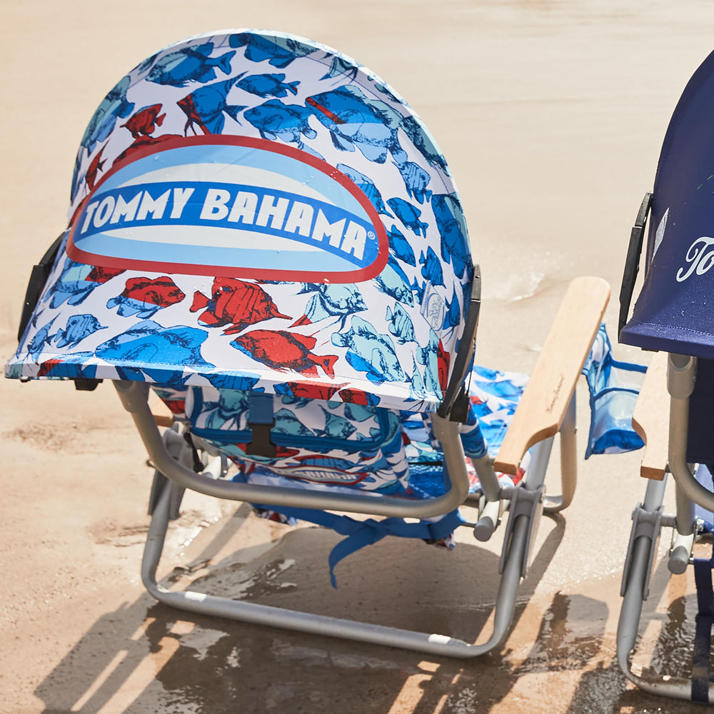 Tommy Bahama close-up of clip mechanism securing canopy to chair frame