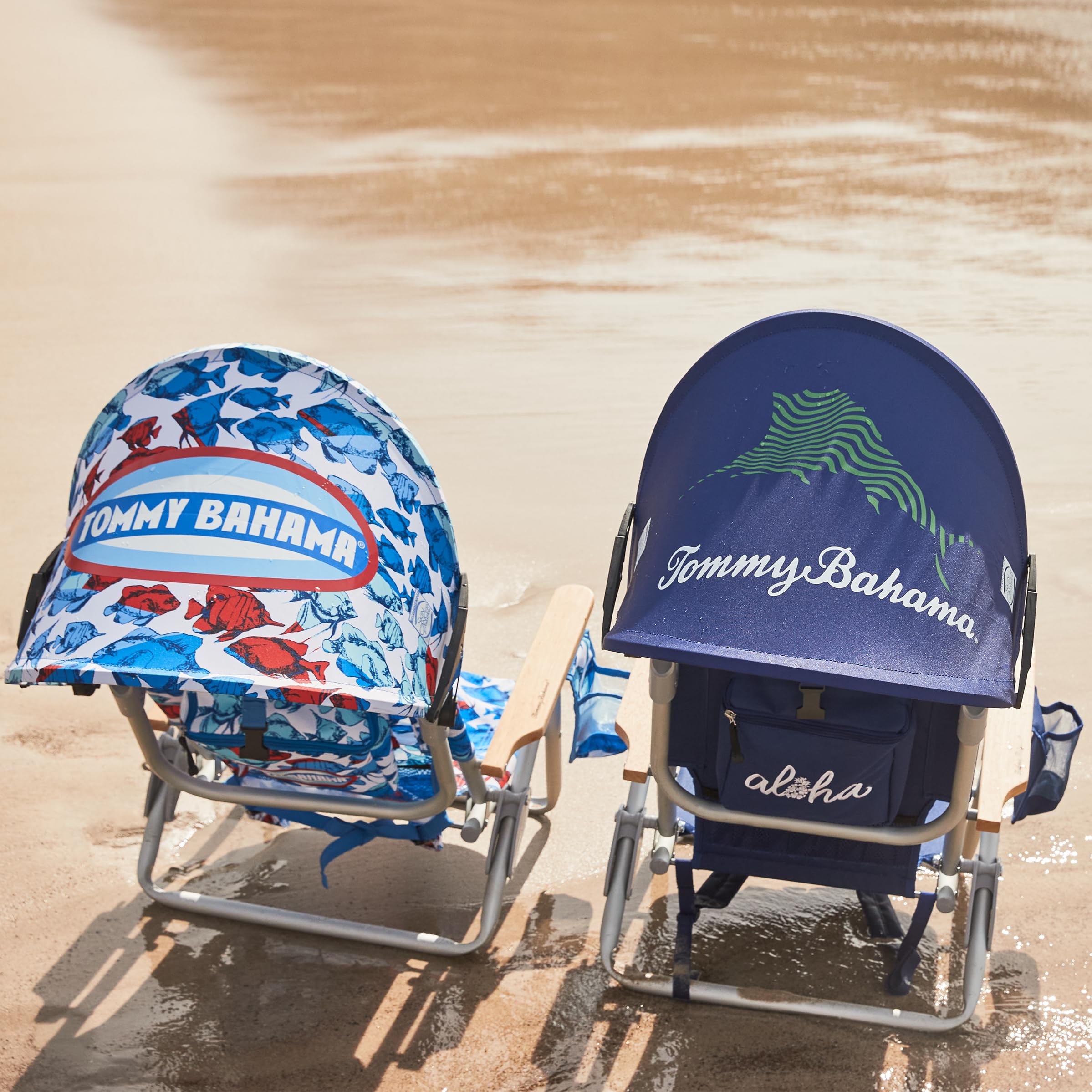 Tommy Bahama canopy folded with chair for compact travel and storage