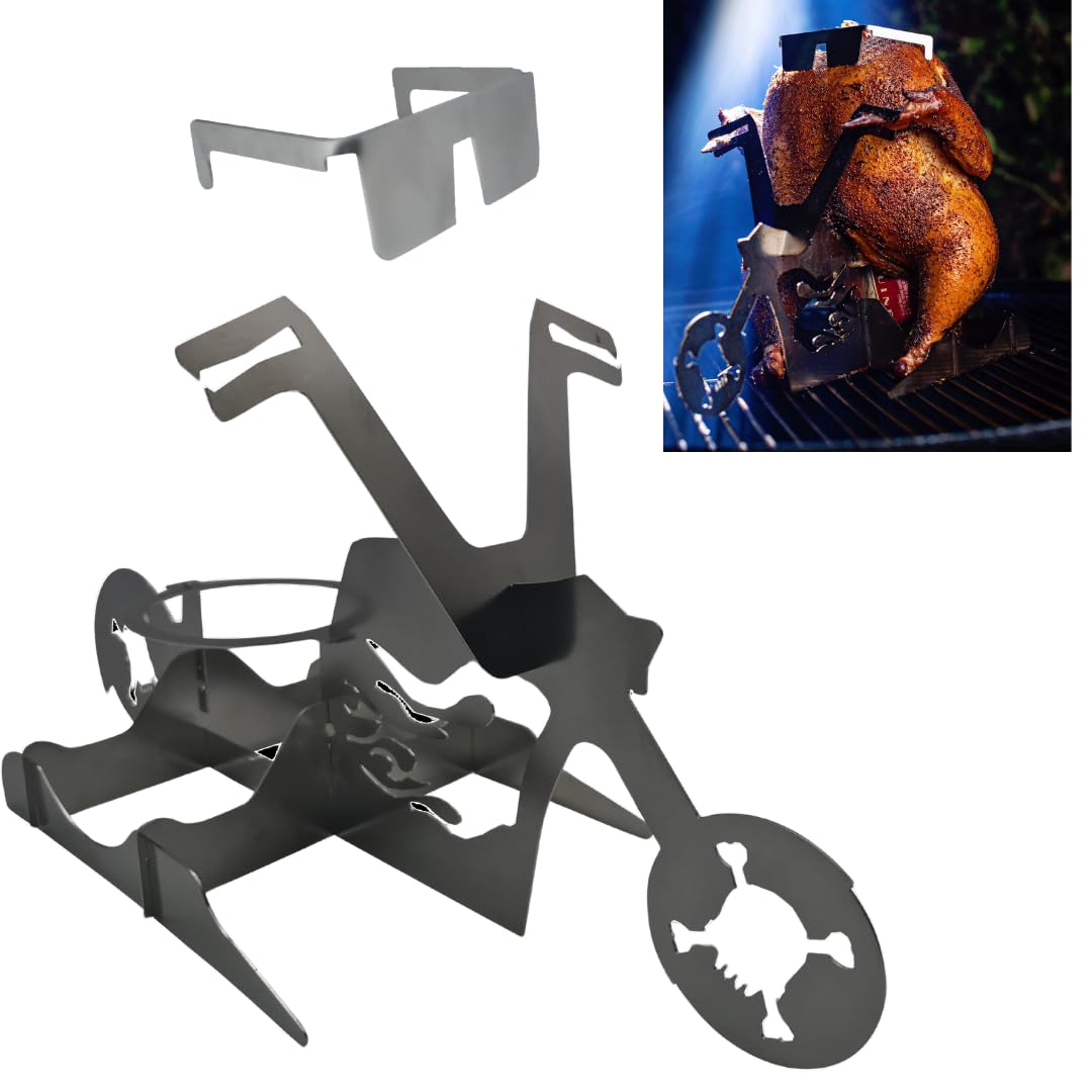 Tom's RiDICulous Things front view of flaming bike holder shows polished stainless and novelty design benefit