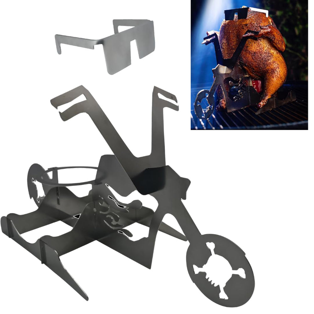 Tom's RiDICulous Things front view of flaming bike holder shows polished stainless and novelty design benefit
