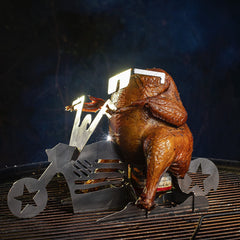 Tom's RiDICulous Things with whole chicken mounted showing upright roasting for even browning