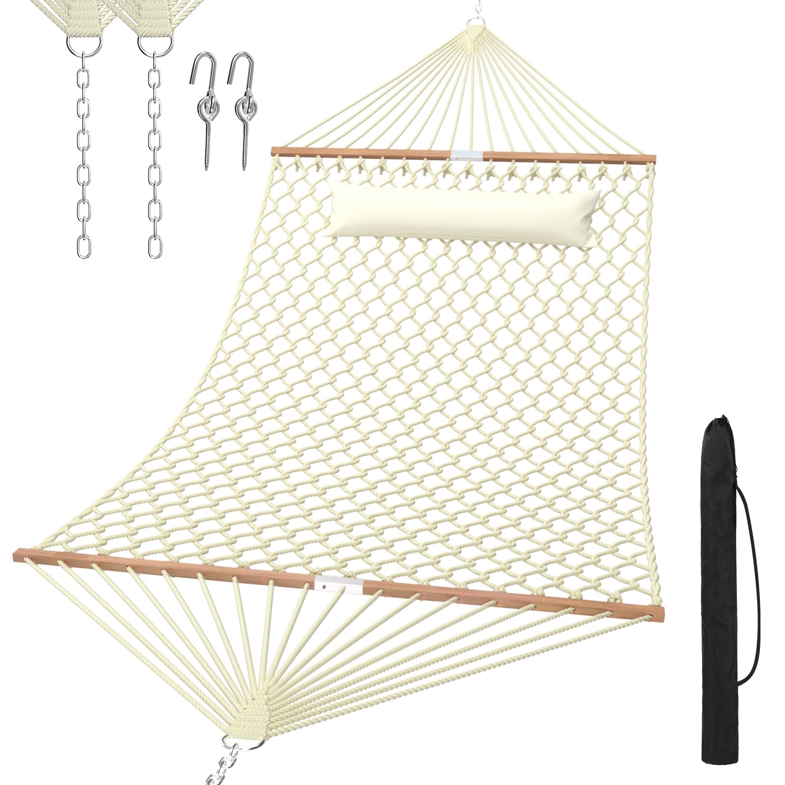TONAHUTU front view of natural double hammock showing roomy bed comfort