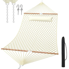 TONAHUTU front view of natural double hammock showing roomy bed comfort
