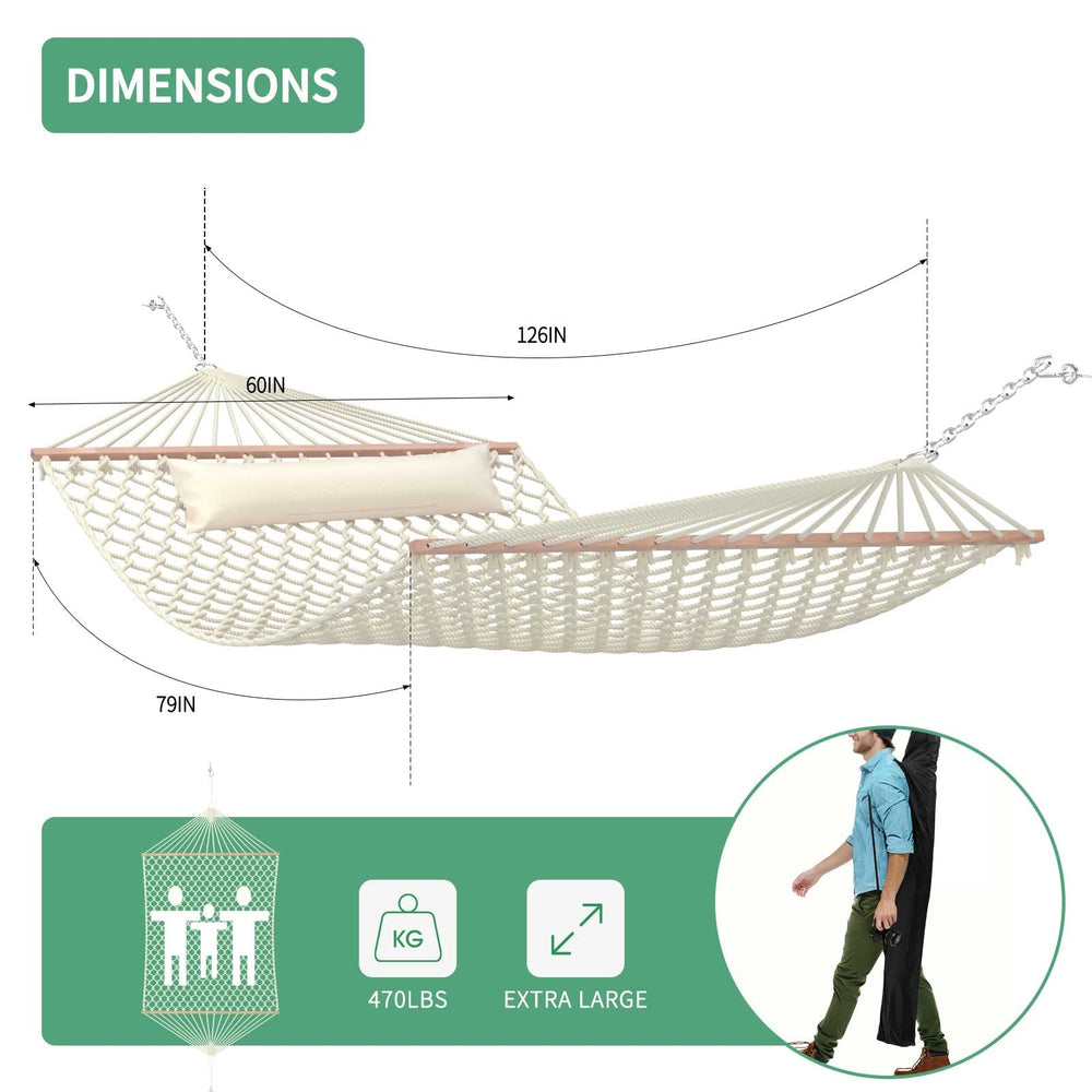 TONAHUTU hammock fully hung on stand for two people relaxing