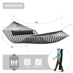 TONAHUTU hammock suspended on a metal stand showing stable outdoor setup