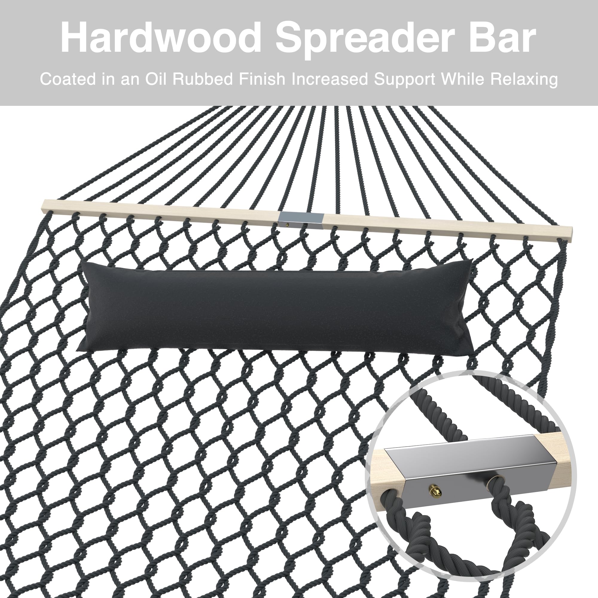 TONAHUTU hammock beside a chair showing scale and roomy two-person bed