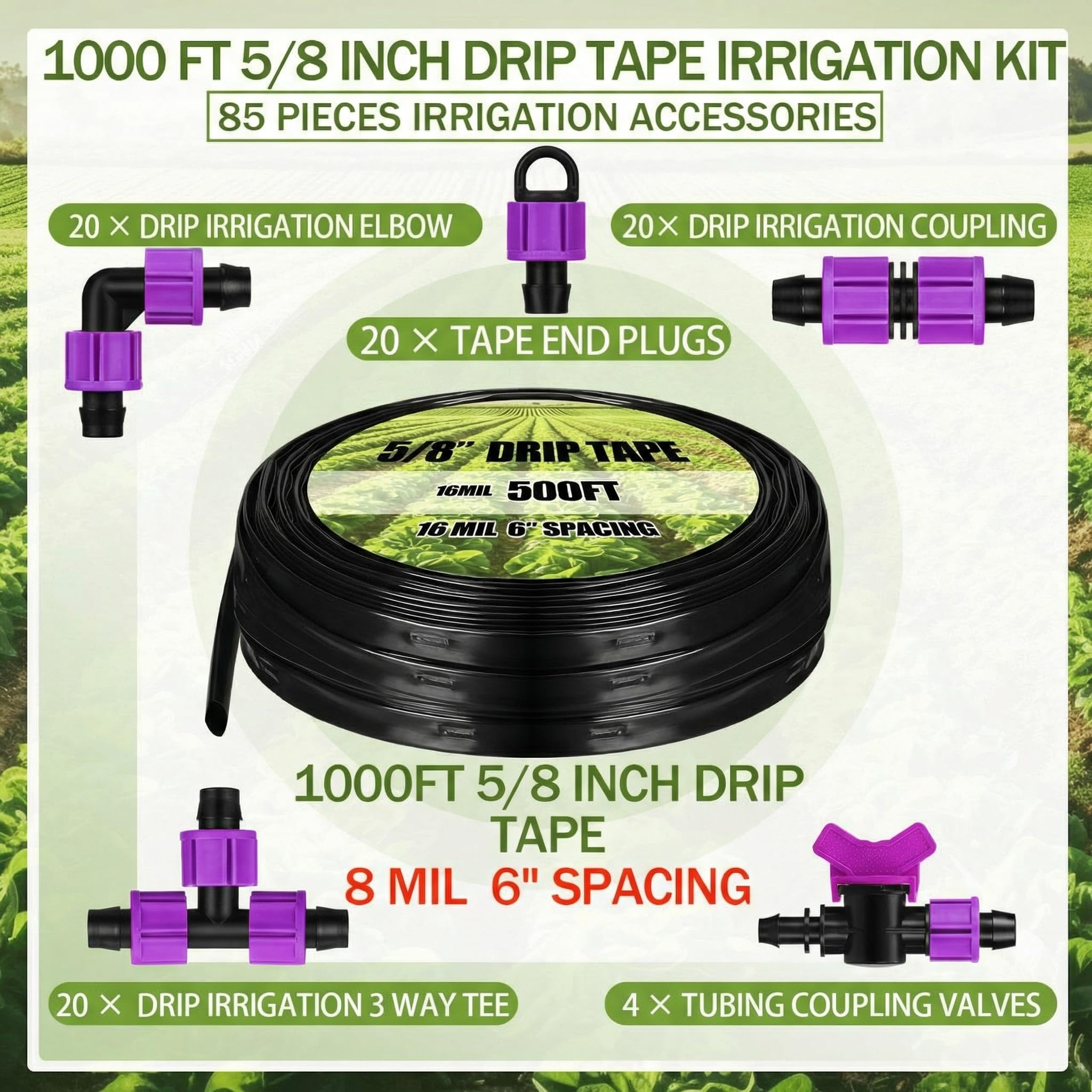 Tondiamo close-up of 8 mil drip tape texture, durable PE construction benefit